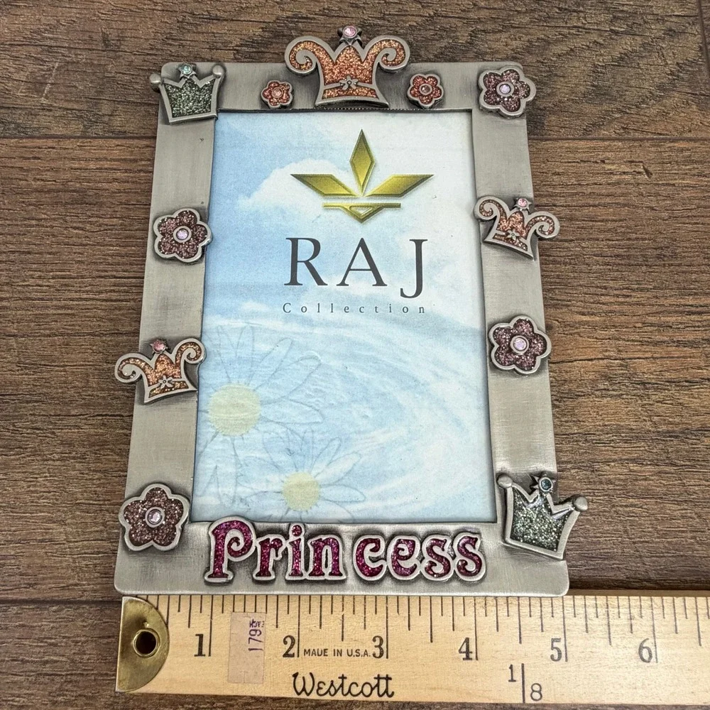 Raj Collection Princess Pewter Tone Glitter Crown‎ Picture Frame Vintage 2002